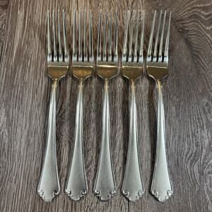 Reed & Barton ASHLAND MATTE Frosted Stainless Frosted Lot of 5 DINNER FORKS